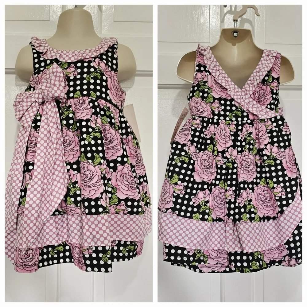 Hatch & Cloak Bye Bye Birdie Scoop Neck Wrap Dress Floral Polka Dot Size 2T